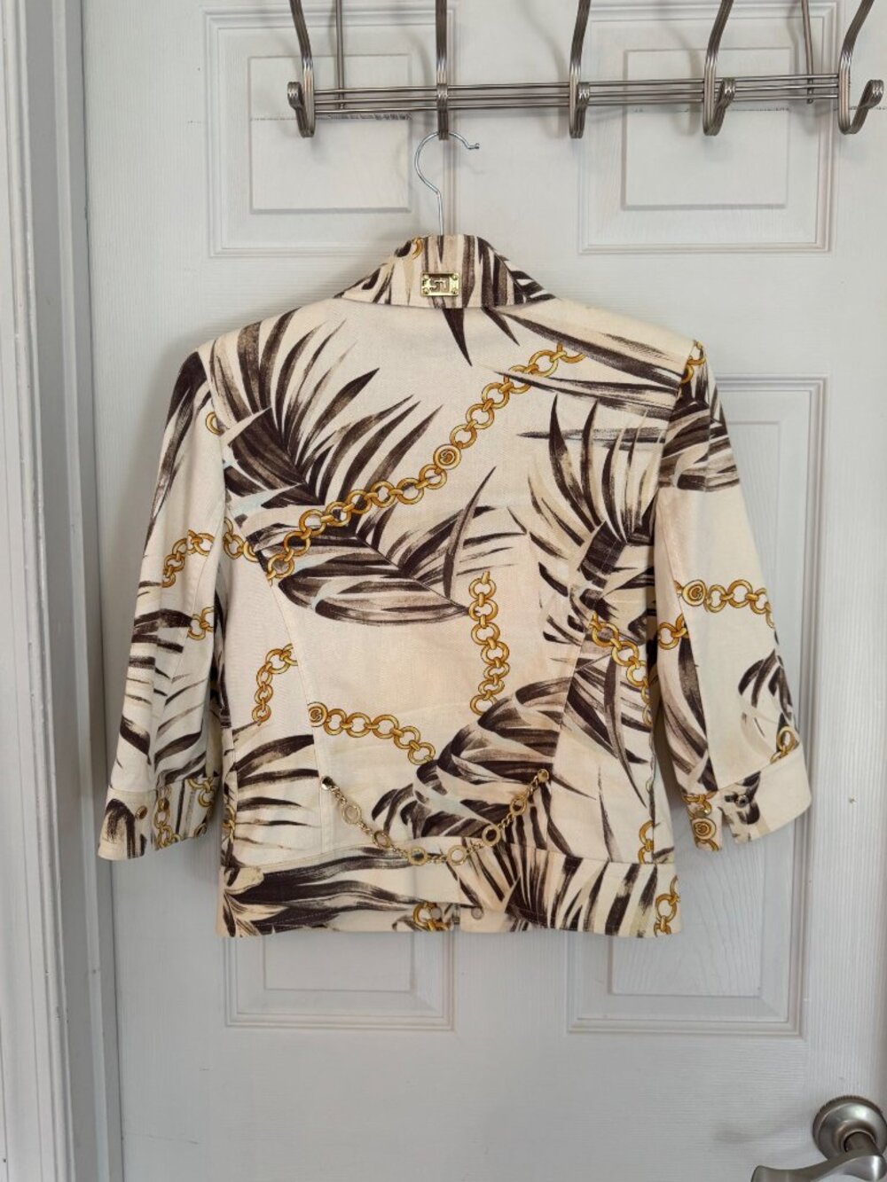St. John Sport By Marie Gray Palm & Chain Print Jacket Zip-Up Pockets Made In US - Picture 4 of 16